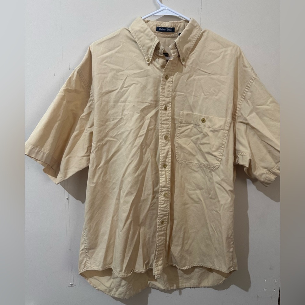 Gant Large Washer Twill Beige Button Up Short Sleeve Shirt